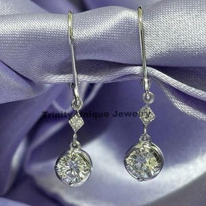 Minimalist Moissanite Diamond Prong Set Drop Earrings, Drop & Dangle Earrings, 925 Sterling Silver Earrings, Lever Back Earrings