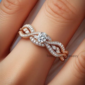 Moissanite Solitaire Ring: Rose Gold Plated Sterling Silver Infinity Band