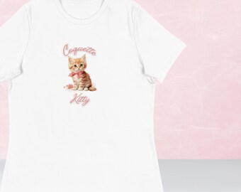 Vintage Coquette Cat Shirt | Coquette Clothing, Soft Girl Aesthetic, Coquette Baby Tee, Dollette Coquette, Y2K, Kitten