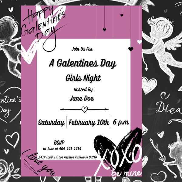 Pink Galenite's Day Invite, XOXO - Editable Romantic Template for DIY Love Celebration
