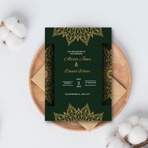 Grüne moderne Hochzeitseinladungsvorlage - bearbeitbare und druckbare DIY zeitgenössische Hochzeitskarten-Vorlage - elegantes und minimalistisches Design