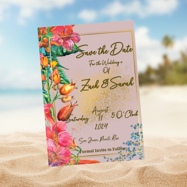 Tropical Wedding Save The Date - Digital Editable File - Custom Tropical Colorful 5 x 7 - Digital Invite and Itinerary for ANY Event