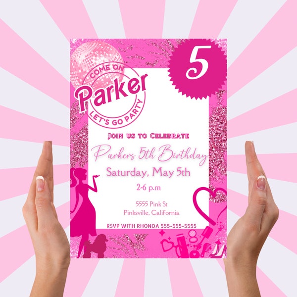 Doll Birthday Party Invitation | Hot Pink Malibu Doll Birthday | Lets Go Party Invite | Instant Download | Digital | Invitation for Girls