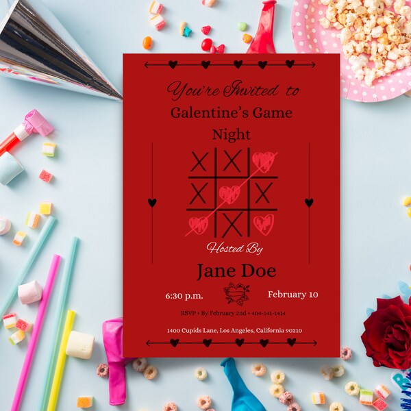 Red Galenite's Day Invite, XOXO - Editable Romantic Template for DIY Love Celebration