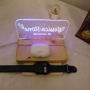 Wooden Wireless Charging Station With MagSafe, Qi Induction Charger For iPhone 15 14 13 12 11 X And Samsung, Gift For Husband Or Tech Lover