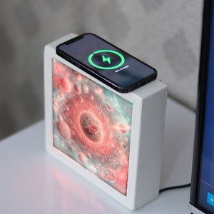 Wooden Wireless Charging Lamp With MagSafe, Induction Nightstand Charger For iPhone Samsung, Modern Gift For Husband Or Tech Lovers