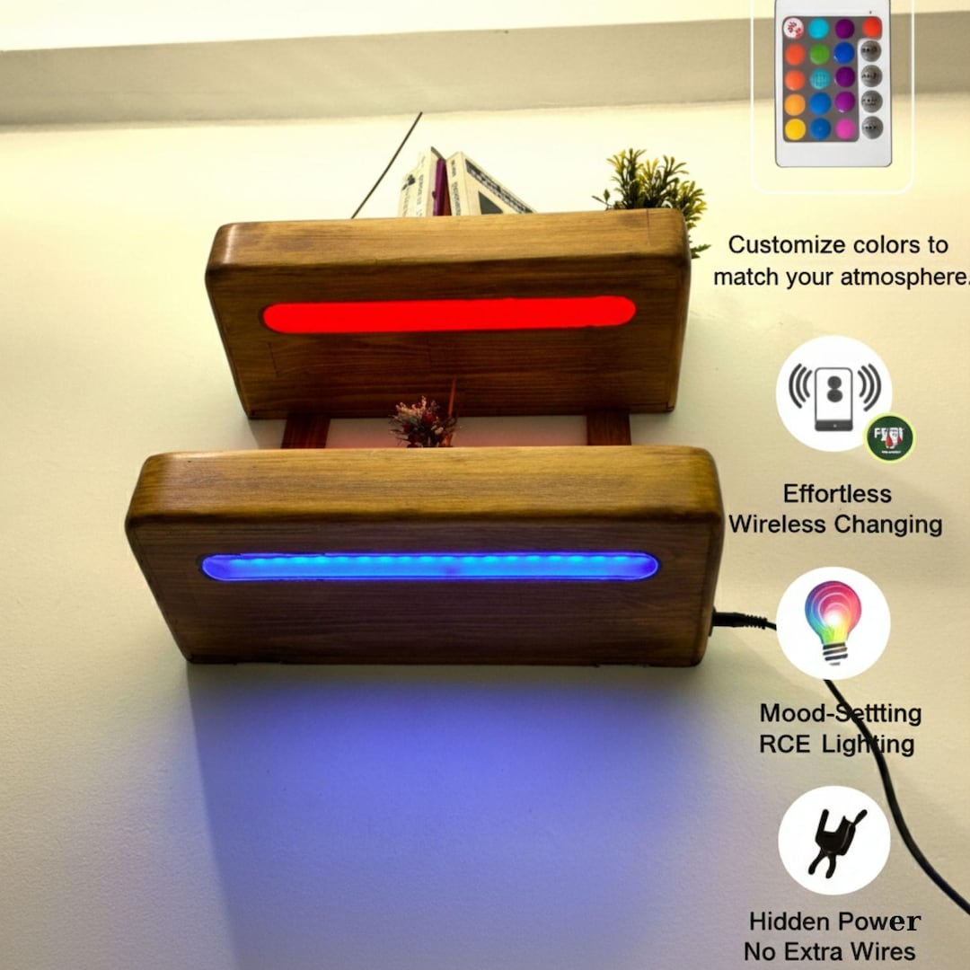 Rustic Floating Shelf With Wireless Charging & RGB LED Lighting - Etsy