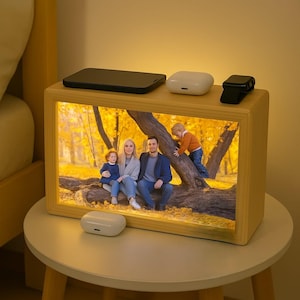 Illuminated Wooden Charging Station: 3-in-1 Night Light, Magsafe Charger