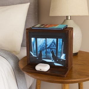 Wooden MagSafe Charging Station With Light, Qi Induction Charger For iPhone 15 14 13 12 11 X And Samsung, Nightstand Gift For Husband
