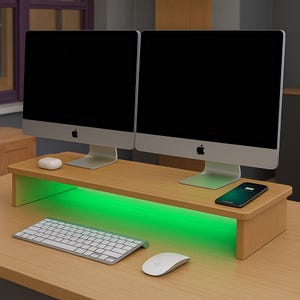 Solid Wood Monitor Stand with Wireless Charging & RGB LED