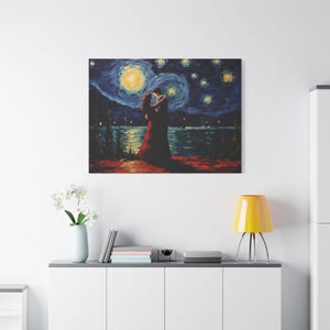 Romantic Starry Night Canvas Print, Home Decor, Wall Art, Couple&#39;s Gift, Gallery Wrap, Anniversary Present, Bedroom Decor