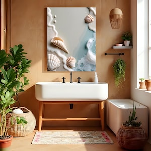 Coastal Canvas Wall Art: Seashells, Sand & Sea Foam - Ready to Hang