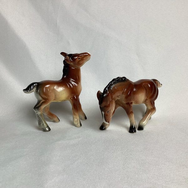 Wales Ceramic Horse Foal Ponies figurines Japan Vintage Collectible X2