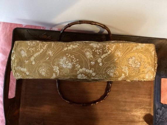 vintage Satin purse with bamboo handles, World Ma… - image 6