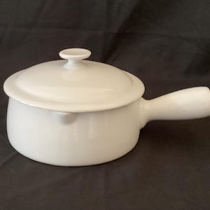 French vintage APILCO white porcelain saucepan w/lid Sz 2