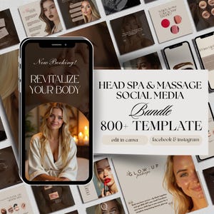 Head Spa Massage Templates Instagram Reels Posts ,Massage Therapists and Spa Social Media | Esthetician Template | Massage Branding Kit