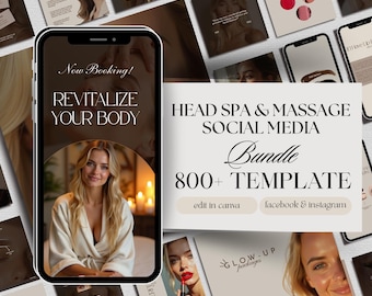 Head Spa Massage Templates Instagram Reels Posts ,Massage Therapists and Spa Social Media | Esthetician Template | Massage Branding Kit