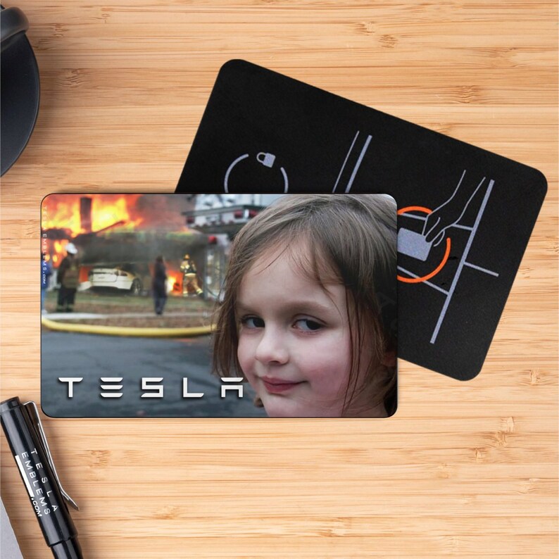 Burning House Girl Meme Tesla Keycard Decal Etsy