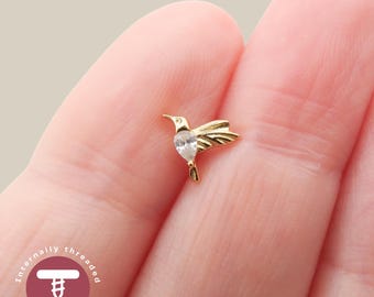 Sterling Silver Humming Bird Flatback, Dainty Gold Flatback, Stacked Lobe, Wildlife Flatback, Helix Flat back, Labret, Helix, Cartilage