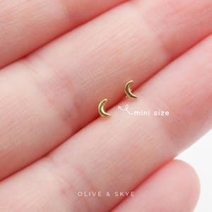 Tiny 3mm Gold Moon Studs, Tiny Gold Stud Earrings, Studs For Ear Stacking