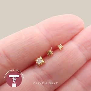 Gold Star Flatback Set, Ear Stacking Set, Tiny Gold Flatbacks, Helix, Cartilage, Tragus, Labret, Star, Starburt, Gift