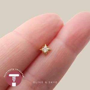 Gold North Star Flatback Stud, Gold Sunburst Flat Back, Tiny Gold Star Flatback, Sterling Silver, Stacked Lobe, Helix, Labret Flatback, Gift
