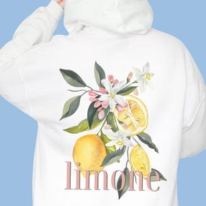 Limone Hooded Sweatshirt - Amalfi Coast Hoodie, Lemon & Blossom Design, Summer Sweater