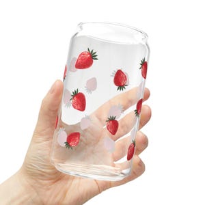 Strawberry Glass Tumbler - Strawberry Themed Glass for Ice Coffee and Cold Drinks