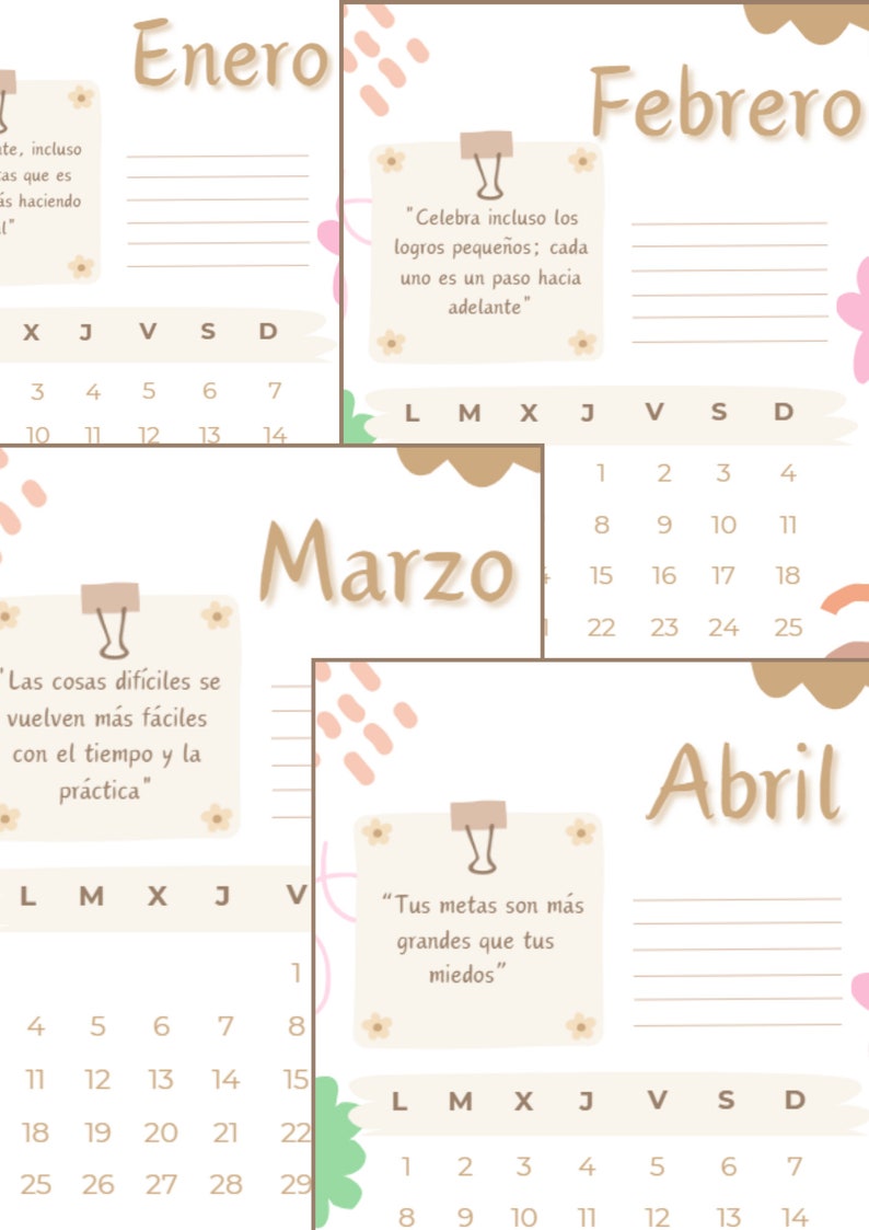 2025 Calendar With Motivational Phrases Etsy