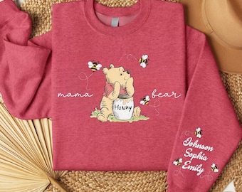 Custom Mama Bear Sweatshirt, Mama Est with Kid Name on Sleeve Sweatshirt, Personalized Mom Hoodie, Custom Mothers Day Gift, New Mom Hoodie