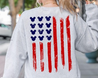 Mickey USA Flag Sweatshirt, Disney 4th of July Hoodie, Patriotic Sweater Women, Distressed American Flag Top, Independence Day Gift