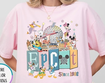 Comfort Colors Mickey and Friends Disney Epcot Shirt, Disney Epcot World Tour 1982, WDW Disneyland Family Vacation 2025, Disney Trip Shirt