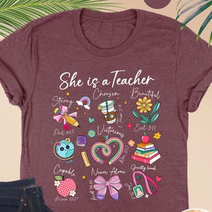 Bible Verse Teacher T-Shirt, She Is A Teacher, Teacher Coquette Shirt, Gifts For Teacher, Woman School Clothing, Christian Teacher Gift