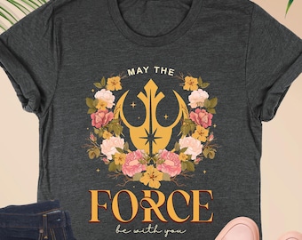 Camiseta floral de Star Wars Rebel, Que la Fuerza te acompañe, Camiseta estética de ciencia ficción, Camiseta de Star Wars para mujer, Camiseta Galaxy's Edge para niña