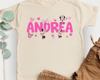 Custom Name Minnie Shirt for Girls, Disney Vacation Toddler Tee, Personalized Minnie Mouse Gift, Birthday Trip Outfit, Cute Kids Disneyland