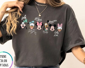 Mickey and Friends Signatures Shirt, Disney World Vacation, Comfort Colors Shirts, Disneyland Trip Shirt, Mickey and Co, Magical Kingdom Tee