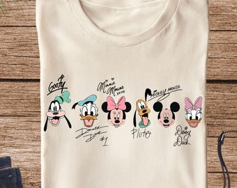 Vintage Style Disney All Characters Signature Shirt, Mickey and Friends Shirt, Disney Family Trip Shirt, Mickey and Co, Magic Kingdom Shirt
