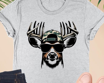 Deer Hunting Shirt, Camo Hat Buck Shirt, Deer Shirt Men, Hunting Dad Shirt, Cool Hunters Shirt, Deer Camp Shirt, Hunting Gift, Grandpa Gift