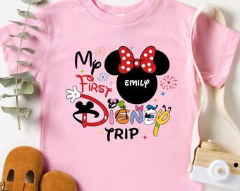 My First Disney Trip Shirt with Name, Personalized Disney Vacation Tee for Baby Toddler Kids, Custom Disney Family Matching Shirt, WDW Shirt