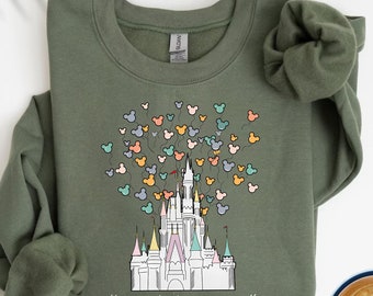 Disney Castle Sweatshirt, Mickey Baloon, Magic Kingdom Sweatshirt, Vintage Disney Sweatshirt, Happiest Place On Earth,Disneyland Trip Hoodie