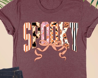 Spooky Shirt, Halloween Coquette Bow Shirt, Ghost Halloween, Scary Pumpkin Face Shirt, Spooky Season Tee, Girly Halloween Shirt, Fall TShirt