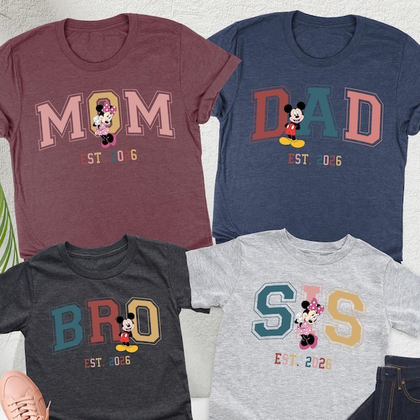 Custom Family Matching Disney Shirts, Dad Mom Bro Sis Baby Est. 2026 T-Shirt, Personalized Family Vacation Tee, Cute Disneyland Trip Outfit