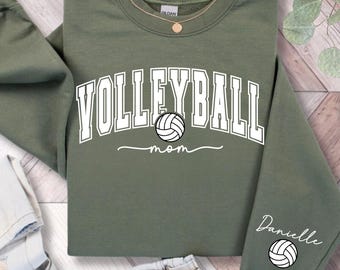Volleyball Mom Sweatshirt with Name on Sleeve, Personalized Volleyball Hoodie, Custom Sports Mom Gift, Team Spirit Crewneck for Game Day