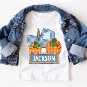 Personalized Pumpkin Tractor Kids Shirt, Custom Halloween Boys Shirt, Halloween Green Tractor Toddler Shirt, Thanksgiving Kids Gift, Pumpkin
