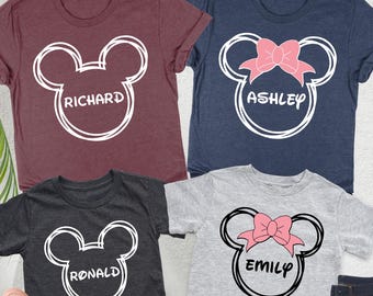 Custom Name Disney Shirt, Personalized Disneyland Shirt, Disney Family Vacation Matching Shirt, Mickey and Minnie Tee, Disneyworld Squad Tee