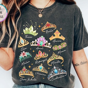 Comfort Color® Disney Princess Crown Shirt, Disneyworld Shirt, Cinderella Belle Rapunzel Ariel Snow White, Disneyland Girl Trip Shirt