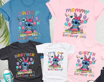 It’s My Birthday Girl Family Matching Shirts, Custom Disney Stitch Birthday Tee, Personalized Party Outfit, Toddler Girl Birthday Gift