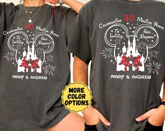 Comfort Colors® Personalized Couple Matching Tees, Disney Anniversary Shirts, Custom Wedding Date Shirt, Celebrating Magical Years T-Shirt