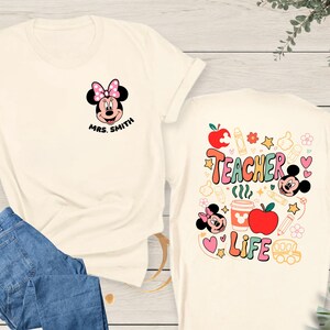 Custom Name Teacher Shirt, Personalized Teacher Life Shirt with Minnie, Back to School Disney Shirt, Cute Educator Shirt, First Day Gift Tee
