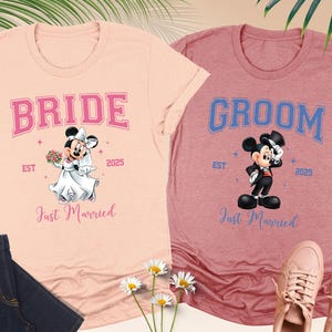 Mickey Minnie Bride and Groom Shirt, Custom Disney Wedding Date, Couple Matching Shirt, Disneyland Honeymoon Shirt, Just Married Shirt
